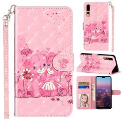 Pink Bear 3D Leather Phone Holster Wallet Case for Huawei P20 Pro