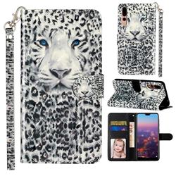 White Leopard 3D Leather Phone Holster Wallet Case for Huawei P20 Pro