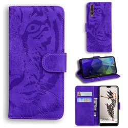 Intricate Embossing Tiger Face Leather Wallet Case for Huawei P20 Pro - Purple