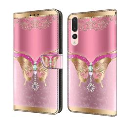 Pink Diamond Butterfly Crystal PU Leather Protective Wallet Case Cover for Huawei P20 Pro