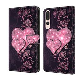 Lace Heart Crystal PU Leather Protective Wallet Case Cover for Huawei P20 Pro