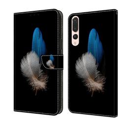 White Blue Feathers Crystal PU Leather Protective Wallet Case Cover for Huawei P20 Pro