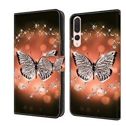 Crystal Butterfly Crystal PU Leather Protective Wallet Case Cover for Huawei P20 Pro