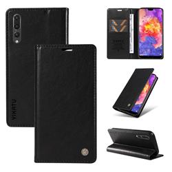 YIKATU Litchi Card Magnetic Automatic Suction Leather Flip Cover for Huawei P20 Pro - Black