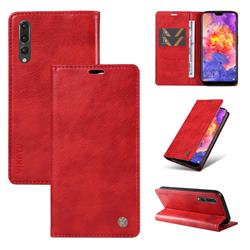 YIKATU Litchi Card Magnetic Automatic Suction Leather Flip Cover for Huawei P20 Pro - Bright Red