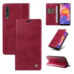 YIKATU Litchi Card Magnetic Automatic Suction Leather Flip Cover for Huawei P20 Pro - Wine Red