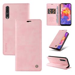 YIKATU Litchi Card Magnetic Automatic Suction Leather Flip Cover for Huawei P20 Pro - Pink