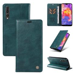 YIKATU Litchi Card Magnetic Automatic Suction Leather Flip Cover for Huawei P20 Pro - Dark Blue