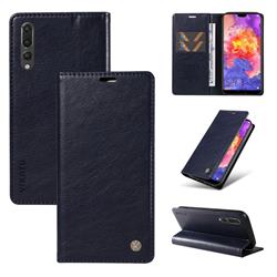 YIKATU Litchi Card Magnetic Automatic Suction Leather Flip Cover for Huawei P20 Pro - Navy Blue