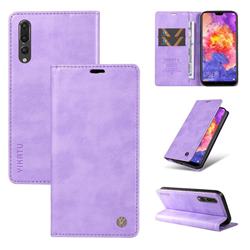 YIKATU Litchi Card Magnetic Automatic Suction Leather Flip Cover for Huawei P20 Pro - Purple
