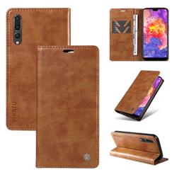 YIKATU Litchi Card Magnetic Automatic Suction Leather Flip Cover for Huawei P20 Pro - Brown
