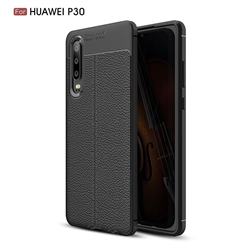 Luxury Auto Focus Litchi Texture Silicone TPU Back Cover for Huawei P30 - Black