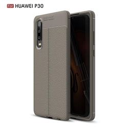 Luxury Auto Focus Litchi Texture Silicone TPU Back Cover for Huawei P30 - Gray