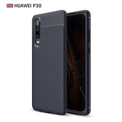 Luxury Auto Focus Litchi Texture Silicone TPU Back Cover for Huawei P30 - Dark Blue