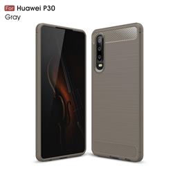 Luxury Carbon Fiber Brushed Wire Drawing Silicone TPU Back Cover for Huawei P30 - Gray