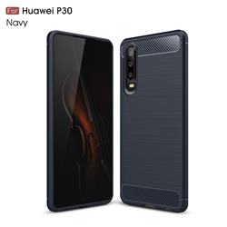 Luxury Carbon Fiber Brushed Wire Drawing Silicone TPU Back Cover for Huawei P30 - Navy