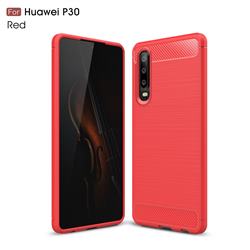 Luxury Carbon Fiber Brushed Wire Drawing Silicone TPU Back Cover for Huawei P30 - Red