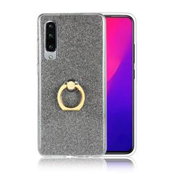 Luxury Soft TPU Glitter Back Ring Cover with 360 Rotate Finger Holder Buckle for Huawei P30 - Black