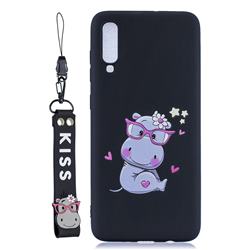 Black Flower Hippo Soft Kiss Candy Hand Strap Silicone Case for Huawei P30
