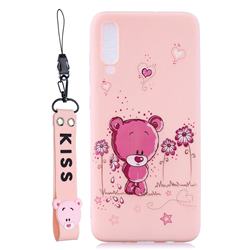 Pink Flower Bear Soft Kiss Candy Hand Strap Silicone Case for Huawei P30