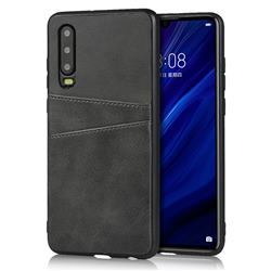 Simple Calf Card Slots Mobile Phone Back Cover for Huawei P30 - Black