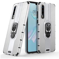 Alita Battle Angel Armor Metal Ring Grip Shockproof Dual Layer Rugged Hard Cover for Huawei P30 - Silver