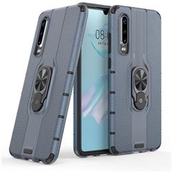 Alita Battle Angel Armor Metal Ring Grip Shockproof Dual Layer Rugged Hard Cover for Huawei P30 - Blue