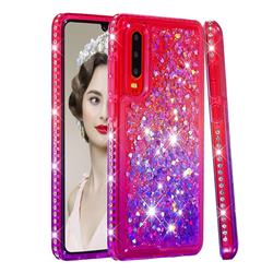 Diamond Frame Liquid Glitter Quicksand Sequins Phone Case for Huawei P30 - Pink Purple