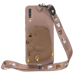 Brown Bear Neck Lanyard Zipper Wallet Silicone Case for Huawei P30