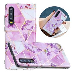 Purple Flower Painted Marble Electroplating Protective Case for Huawei P30