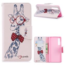 Glasses Giraffe Leather Wallet Case for Huawei P30