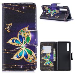Golden Shining Butterfly Leather Wallet Case for Huawei P30