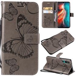 Embossing 3D Butterfly Leather Wallet Case for Huawei P30 - Gray