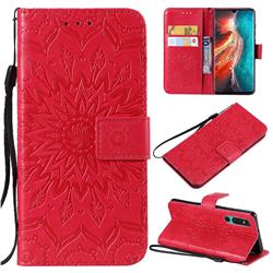 Embossing Sunflower Leather Wallet Case for Huawei P30 - Red