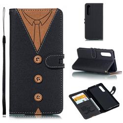 Mens Button Clothing Style Leather Wallet Phone Case for Huawei P30 - Black