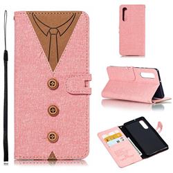 Mens Button Clothing Style Leather Wallet Phone Case for Huawei P30 - Pink