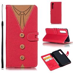 Mens Button Clothing Style Leather Wallet Phone Case for Huawei P30 - Red