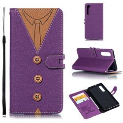 Mens Button Clothing Style Leather Wallet Phone Case for Huawei P30 - Purple
