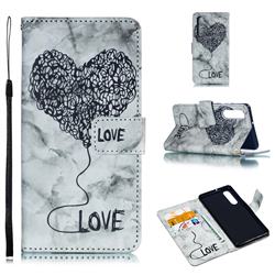 Marble Heart PU Leather Wallet Phone Case for Huawei P30 - Black