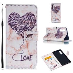Marble Heart PU Leather Wallet Phone Case for Huawei P30 - Purple