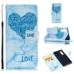 Marble Heart PU Leather Wallet Phone Case for Huawei P30 - Blue