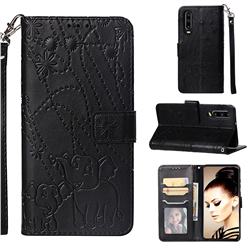 Embossing Fireworks Elephant Leather Wallet Case for Huawei P30 - Black