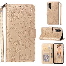 Embossing Fireworks Elephant Leather Wallet Case for Huawei P30 - Golden