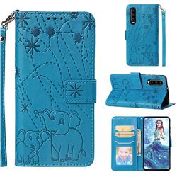 Embossing Fireworks Elephant Leather Wallet Case for Huawei P30 - Blue