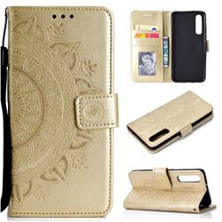 Intricate Embossing Datura Leather Wallet Case for Huawei P30 - Golden