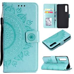 Intricate Embossing Datura Leather Wallet Case for Huawei P30 - Mint Green