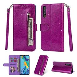 Glitter Shine Leather Zipper Wallet Phone Case for Huawei P30 - Purple