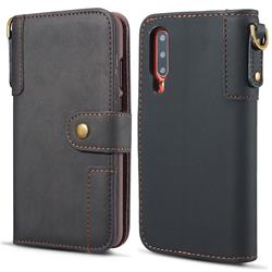 Retro Luxury Cowhide Leather Wallet Case for Huawei P30 - Black