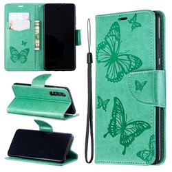 Embossing Double Butterfly Leather Wallet Case for Huawei P30 - Green