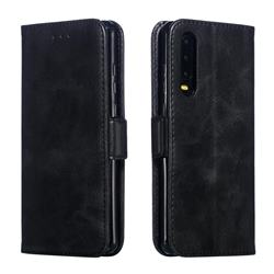 Retro Classic Calf Pattern Leather Wallet Phone Case for Huawei P30 - Black